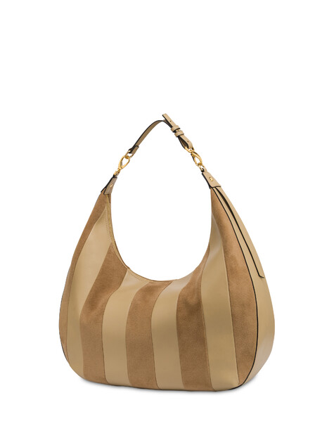 Borsa A Spalla Comfy In Plain Pu E Fabric Suede Taupe/taupe