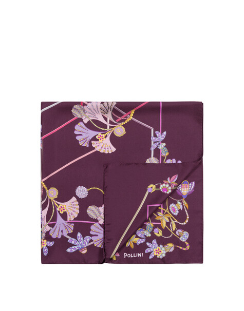 Foulard In Seta Con Stampa Fiori Gioiello Bordeaux