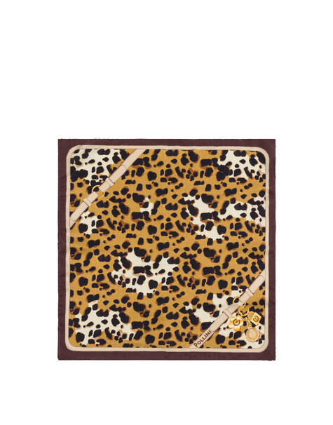 Foulard In Seta Con Stampa Maculata Marrone