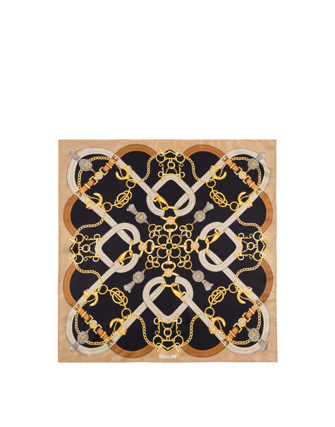 Foulard In Seta Con Stampa A Intreccio Beige