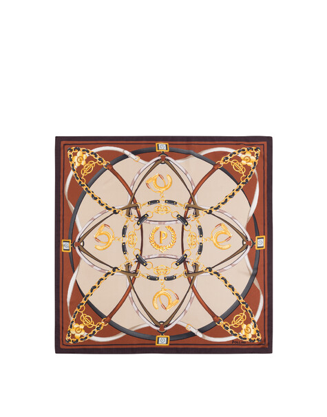 Foulard In Seta Con Stampa Cinghie E Staffe Marrone