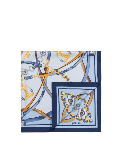 Foulard In Seta Con Stampa Cinghie E Staffe Azzurro