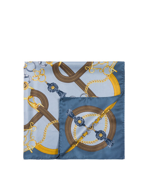 Foulard In Seta Con Stampa A Intreccio Azzurro