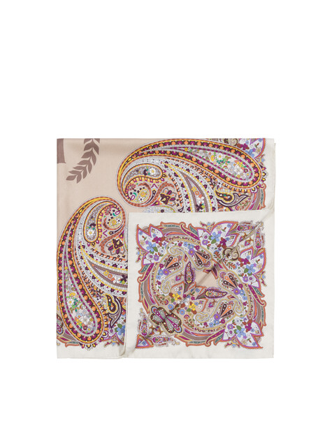 Foulard In Seta Con Stampa Paisley Beige