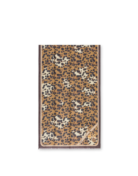 Sciarpa In Misto Lana Con Stampa Animalier Marrone