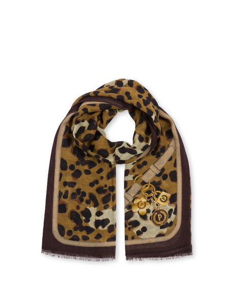 Sciarpa In Misto Lana Con Stampa Animalier Marrone