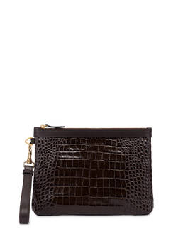 Pochette aus laminiertem Kalbsleder mit Krokodildruck Photo 1